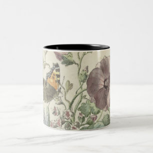 Taza Bicolor Ramo de flores con una mariposa dama pintada,