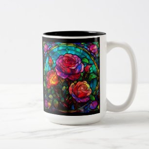 Taza Bicolor Ramo de rosas de vidrio emplomado para diestros