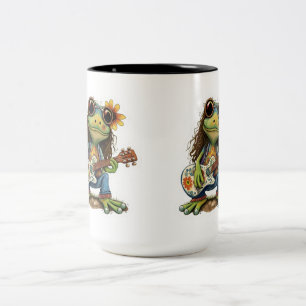Taza Bicolor Rana Hippie Graciosa Retro Usa Piano De Cristal