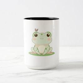 Taza Bicolor Rana Kawaii con Diseño de Naturaleza Llena de Mari