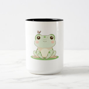 Taza Bicolor Rana Kawaii con Diseño de Naturaleza Llena de Mari