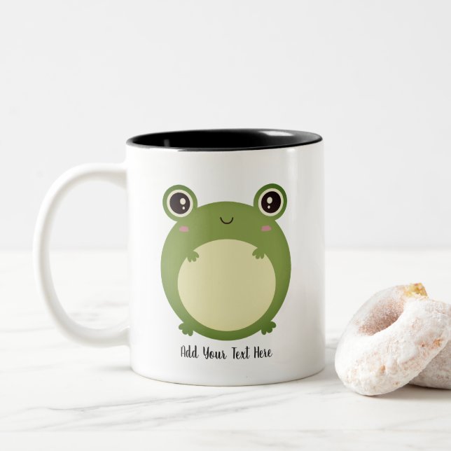 Taza Bicolor Rana kawaii con texto personalizado (Con donut)