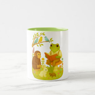 Taza Bicolor Rana leyendo en hongo Historia antigua del bosque