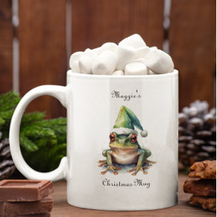Taza Bicolor Rana navideña divertida, personalizada