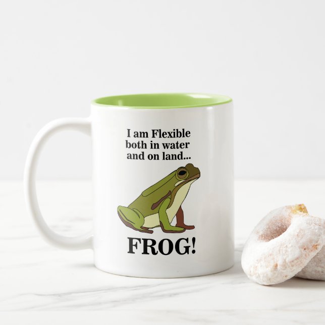 Taza Bicolor Rana Verde Divertida (Con donut)