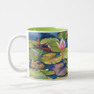 Taza Bicolor Ranas Leopardo Lily Pads Watercolor Art
