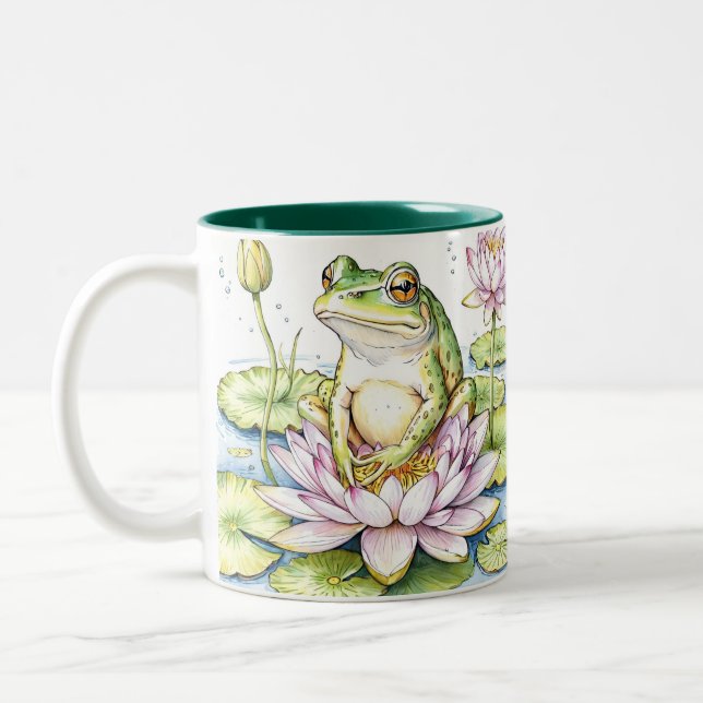 Taza Bicolor Ranas y lirios singulares, ranas, lirios, (Izquierda)