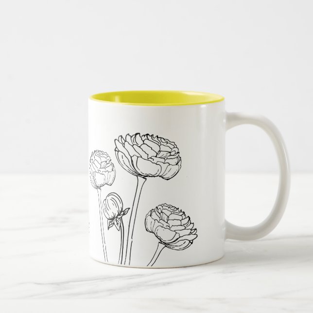 Taza Bicolor Ranunculus Flower Drawing Gardener Mug (Derecha)