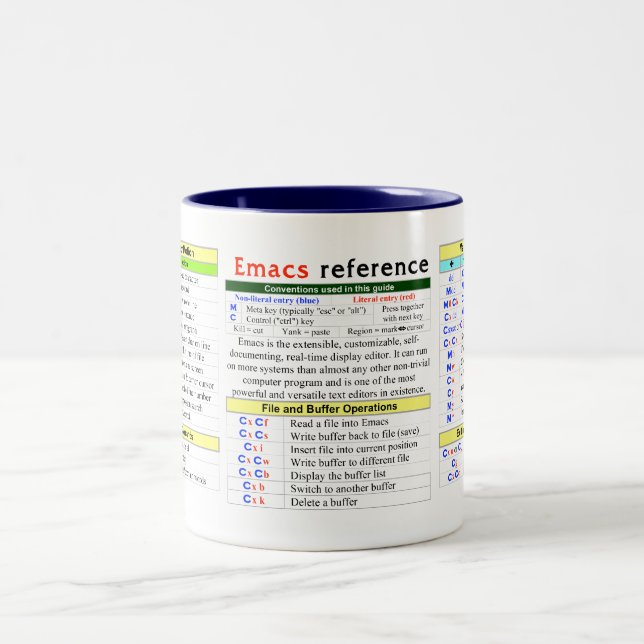 Taza Bicolor Rápido-Referencia de Emacs (Centro)
