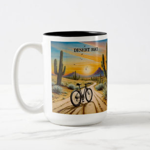 Taza Bicolor Rata del Desierto en Bicicleta de Montaña Puesta d