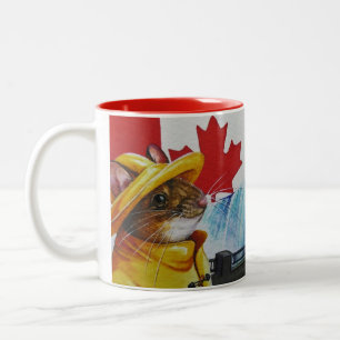 Taza Bicolor Ratón canadiense en Niagra cae acuarela