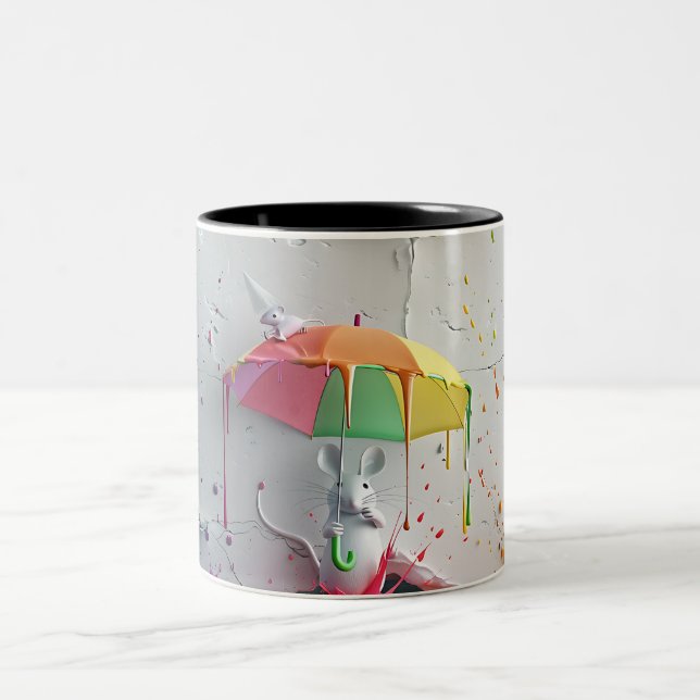Taza Bicolor Ratón colorido con paraguas - Mug 3D (Centro)