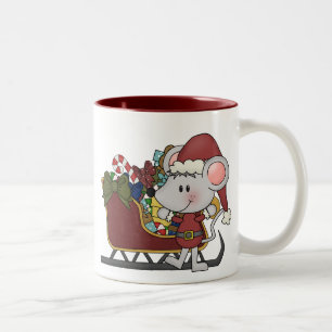 Taza Bicolor Ratón de Santa con el trineo