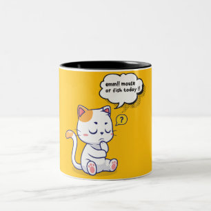 Taza Bicolor ¿Ratón o pescado? - mascota gracioso - Gato de pen