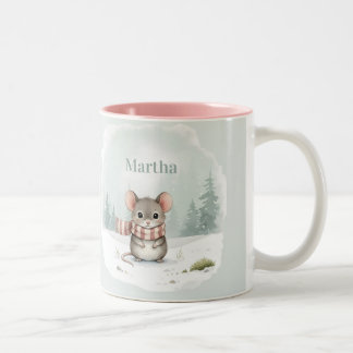 Taza Bicolor Ratón personalizado de acuarela adorable de invier