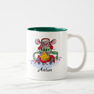 Taza Bicolor Ratón personalizado de queso navideño para Feliz