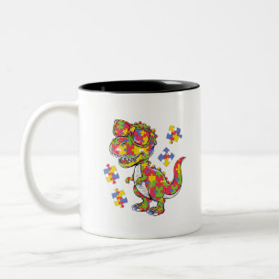 Taza Bicolor Rawrsomelys T Rex Autismo Puzzles Niños Papa Mama