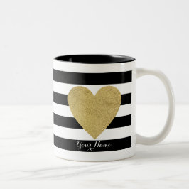 Taza Bicolor Rayas blancas y negras con corazón de Relieve meta