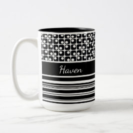 Taza Bicolor Rayas blancas y negras y cuadrados retro personali