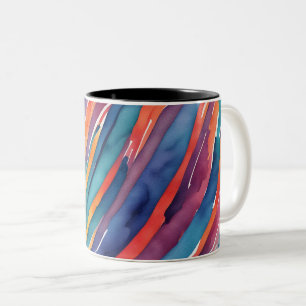 Taza Bicolor Rayas de acuarela naranja, rosa azul verde púrpura