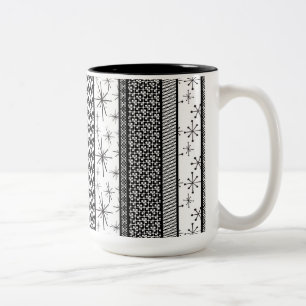 Taza Bicolor Rayas de patrón retro en blanco y negro 1