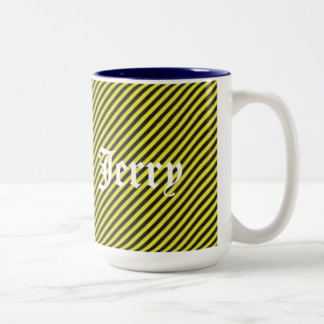 Taza Bicolor Rayas diagonales delgadas en negro y amarillo (Derecha)