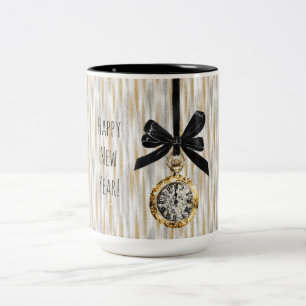 Taza Bicolor Rayas doradas y plateadas Nochevieja Medianoche