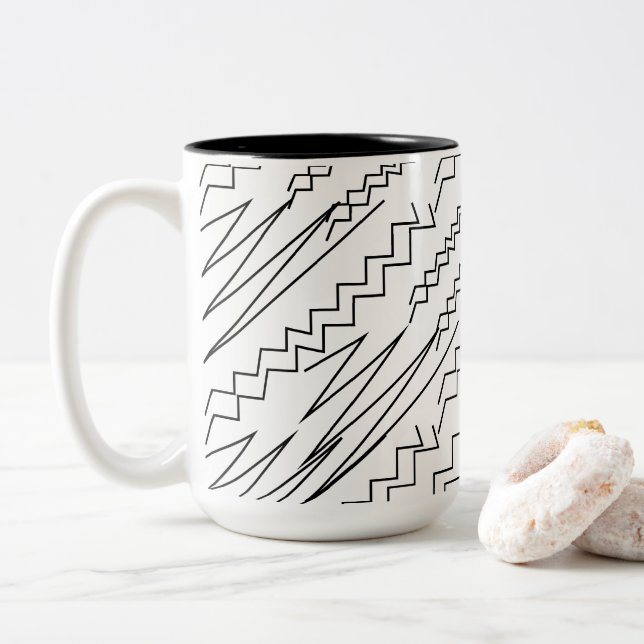 Taza Bicolor Rayas en zig-zag de Chevron en Blanco y Negro (Con donut)