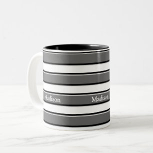 Taza Bicolor Rayas horizontales grises negras editables en blan
