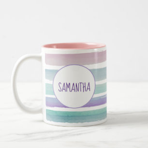 Taza Bicolor Rayas Pastel Pálido Azul Pink Púrpura