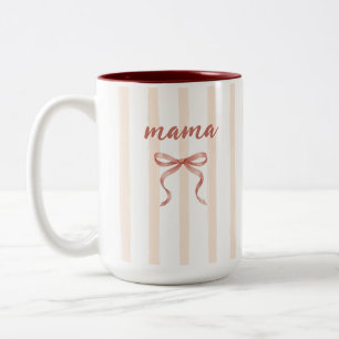 Taza Bicolor Rayas y Lazo Rosa Chic Acuarela Mamá Personalizado