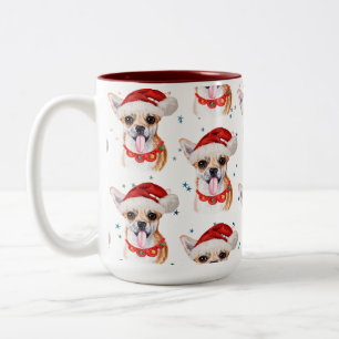 Taza Bicolor Raza Chihuahua Patrón de perro acuarela Navidad