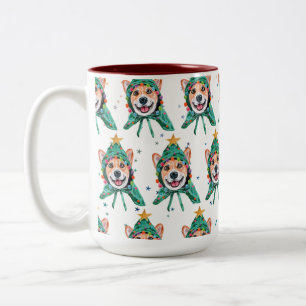 Taza Bicolor Raza de perro Corgi Navidad
