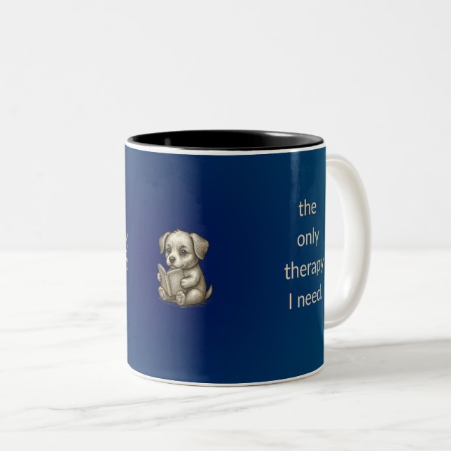 Taza Bicolor Reading Puppy Book Lover Mug Teal Blue (Anverso derecho)