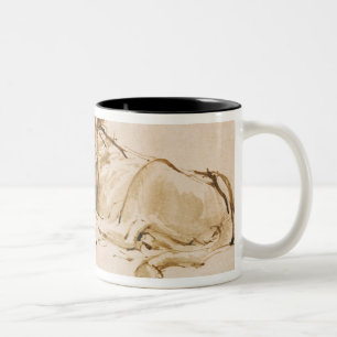 Taza Bicolor Reclinación del león (pluma y tinta en el papel)