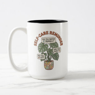 Taza Bicolor Recordatorio de Autocuidado Planta Monstera