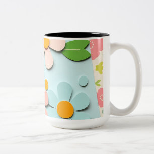 Taza Bicolor Recortes de flores vibrantes de estilo de los años