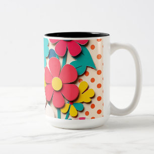 Taza Bicolor Recortes gráficos florales de los años 1960