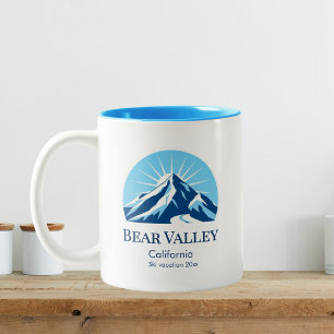Taza Bicolor Recuerdo de la estación de esquí Bear Valley Calif