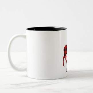 Taza Bicolor Red Buffalo Plaid Reindeer Christmas Monogram