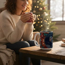 Taza Bicolor Red Christmas Mug with Custom Photo Festive 