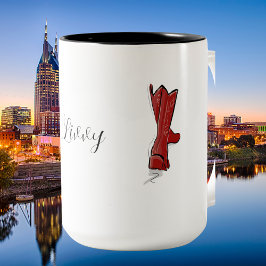 Taza Bicolor Red Cowboy Boots Country Script Personalizado
