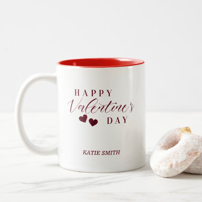 Taza Bicolor Red Glitter Happy Valentine's Day Hearts (Con donut)