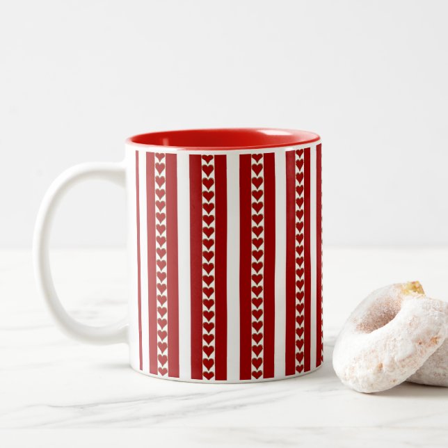Taza Bicolor Red Gold Valentine Hearts Mug (Con donut)