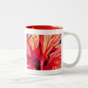 Taza Bicolor Red Hibiscus, arte de acuarela de flores tropicale