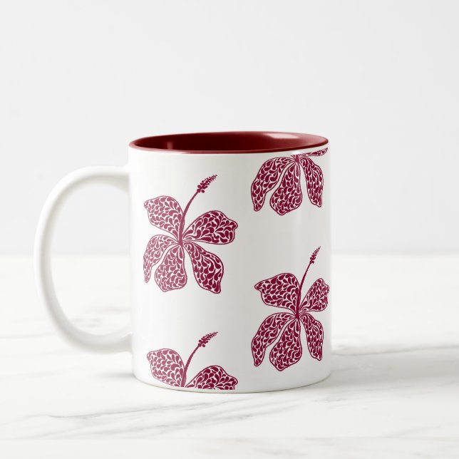 Taza Bicolor Red Hibiscus Floral Art  (Izquierda)
