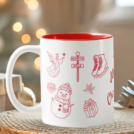 Taza Bicolor Red Merry Christmas Hand Draw 