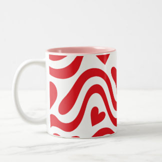 Taza Bicolor Red Wavy Heart Pattern Mug