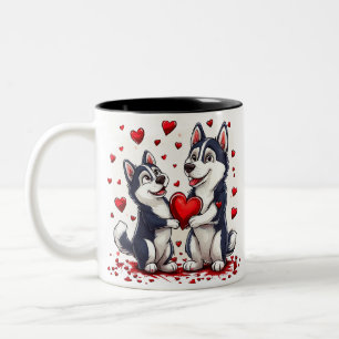 Taza Bicolor Regalo de amor de perro Husky para San Valentín pa