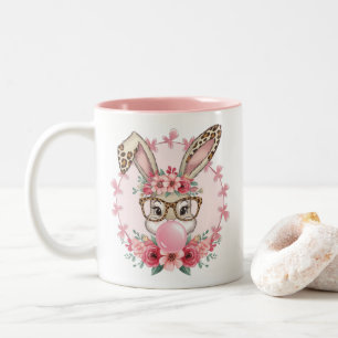 Taza Bicolor Regalo de conejo floral lindo de Pascua Leopardo 